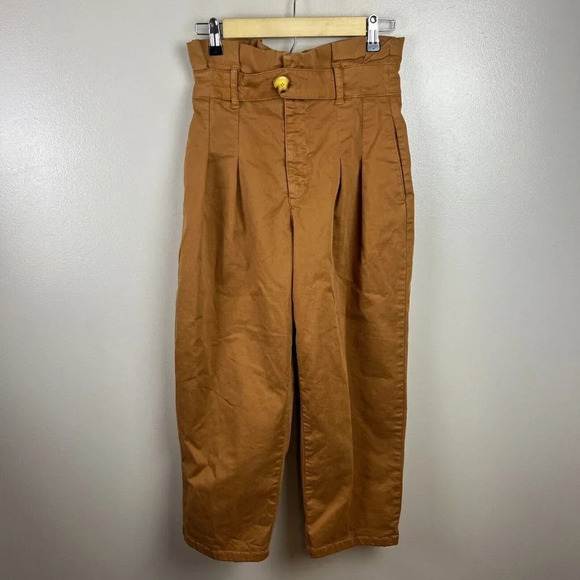 Free People Paperbag Waist Pants Size 0 High Rise Pleated Work Academia Brown - Picture 1 of 10